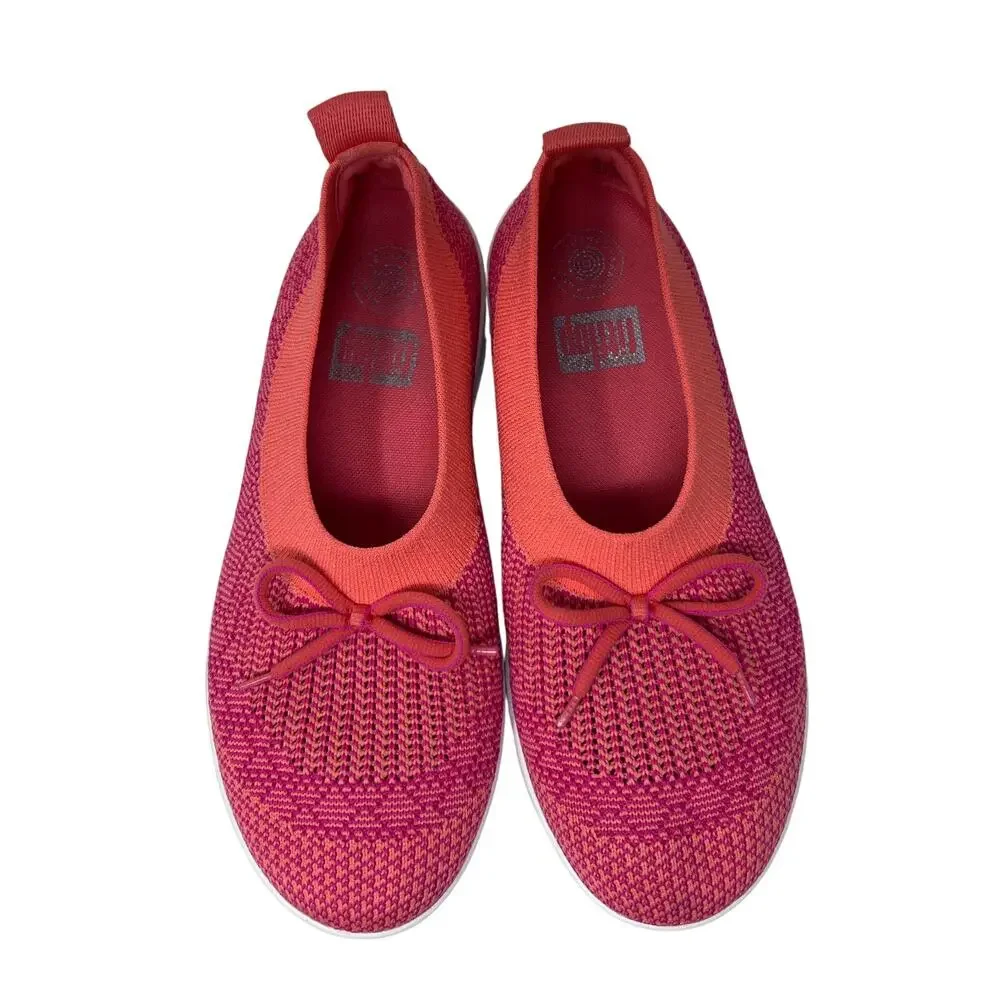 FitFlop Uberknit Slip On Women's Size 7 Ballet Flat Bow Coral Orange Pink‎ Mesh